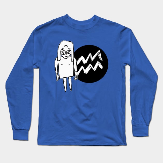 Aquarius Zodiac Woman, Aquarius Girl Long Sleeve T-Shirt by badlydrawnbabe